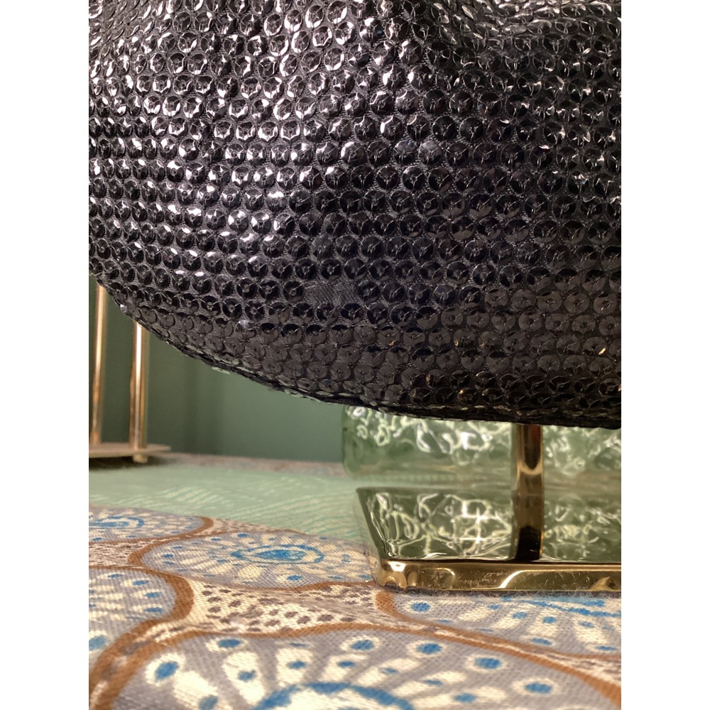 Giannini Black Sequin Hobo Shoulder Bag‎ with Scarf Accent Faux Leather Strap - Picture 4 of 6